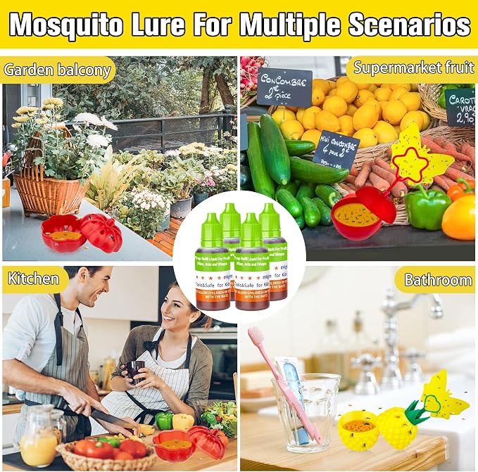 Fruit Fly Trap Refill Liquid, Effective Gnat Killer&Fruit Fly Catcher Bait Refill, Long-Lasting Fruit Scented Ants Attractant for Kitchen Bathroom Living Room Use, Safe Near Food (4 Pack)