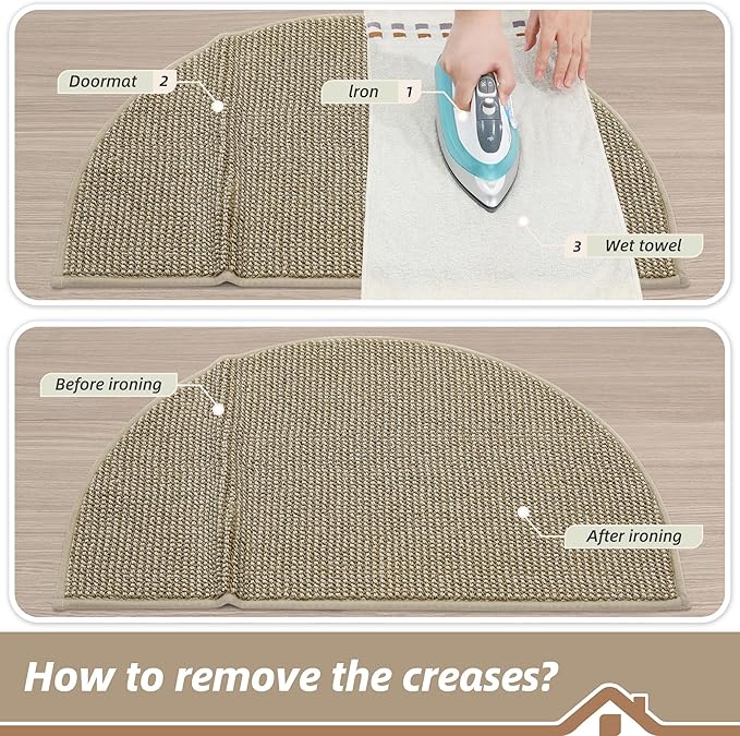BEQHAUSE Dirt Trapper Door Mat 26" x 40" Half Circle Non-Slip Washable Doormats Entrance Rugs Absorbent Welcome Low Profile Floor Mats for Front Back Door and Entryway, Light Beige