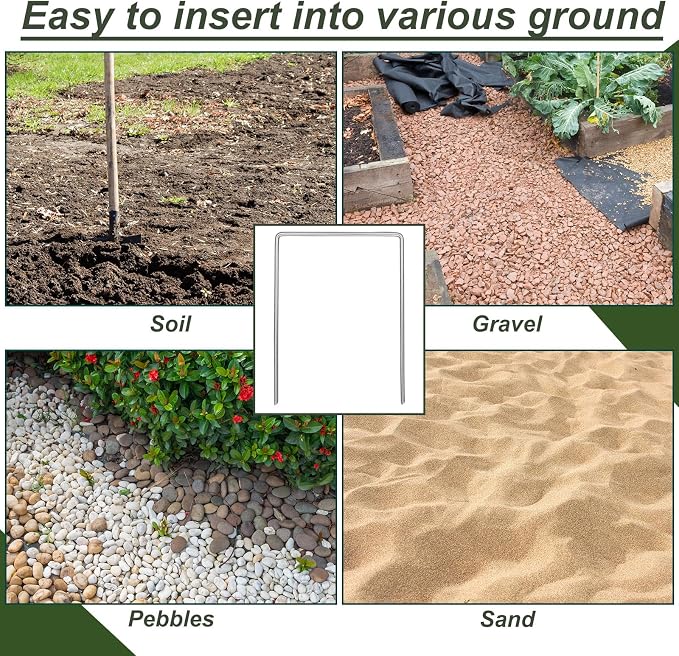 Wonderjune 50 Pack Heavy Duty Wide Landscape Staples, 7 Gauge Galvanized Steel Turf Stakes Garden Stakes Bulk, U Type Anchor for Grass, Securing Weed Barrier Fabric, Pipes, Sod (8"x6")