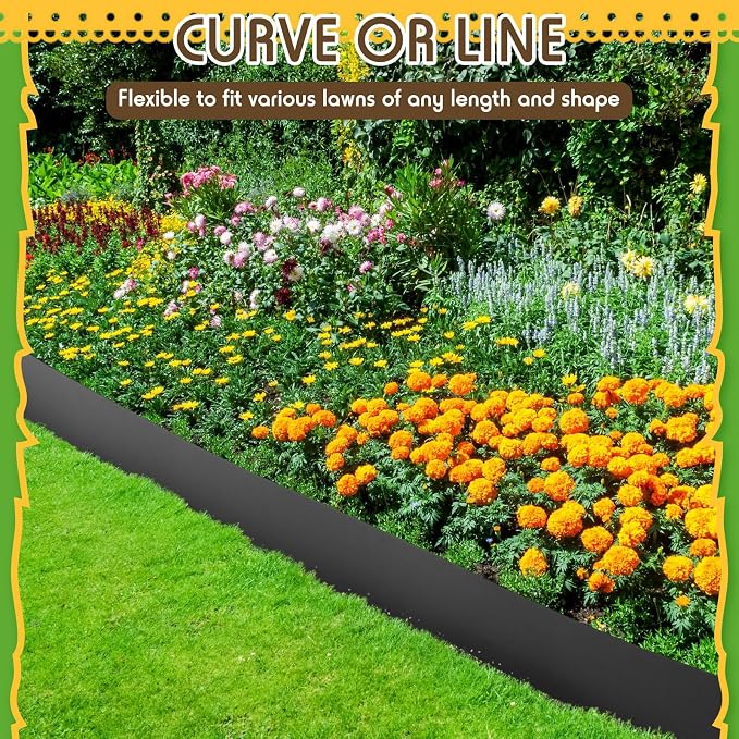 Sasylvia Black Plastic Landscape Edging Coil 5 Inch x 120ft with 40 Stakes 1/10" = 0.1" Inch Thin Bender Board, Garden Liner Flexible and Strengthened with Anti UV for Yard Edging Borders