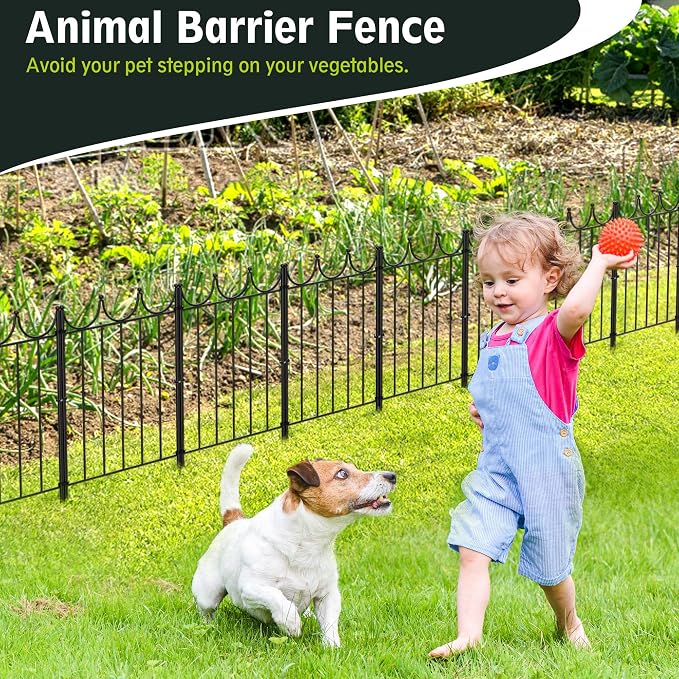 Decorative Garden Fence, 24in(H)×10.4ft(L), 10 Pack | No Dig Animal Barrier, For Dog & Rabbits, Flower Bed Border, Yard & Patio Landscaping
