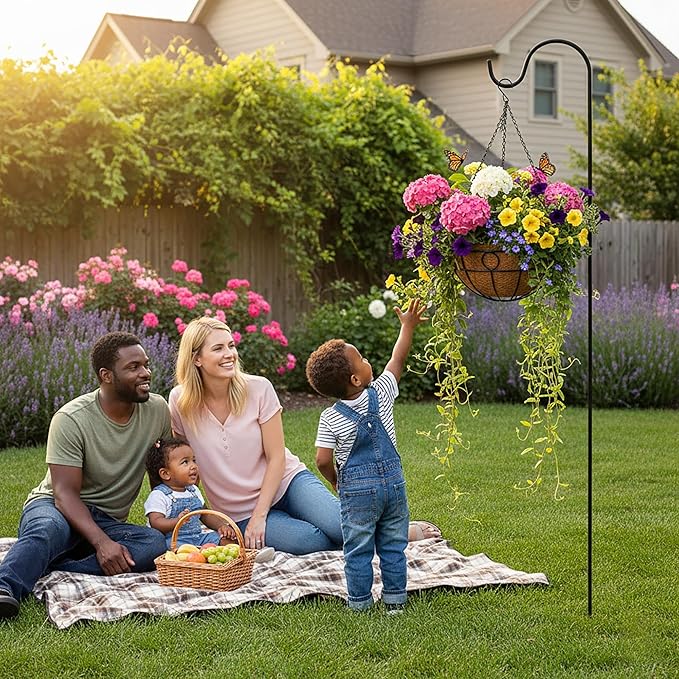 Classic Round Wire Hanging Basket 4 Packs 14 Inch Deep Coco Liner Water-Absorbing All-Weather Garden Deck Hanging Planter with Chain Flower Pot