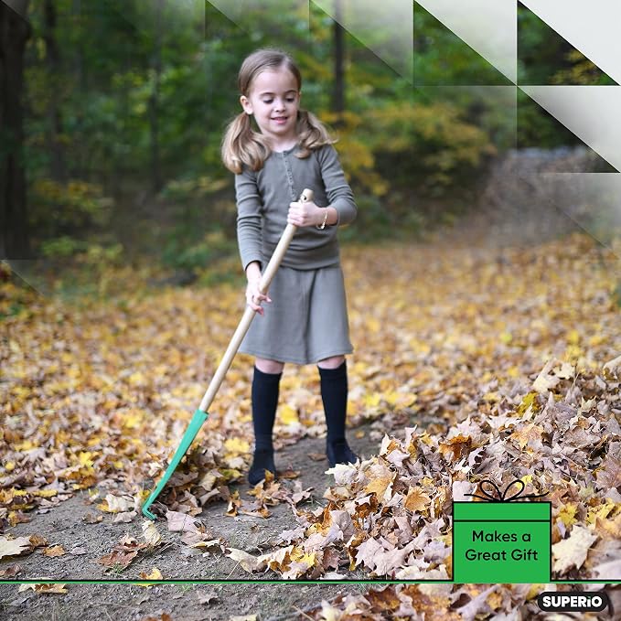 Child-Size Leaf Collector & Rake Set โ Garden Leaf Scoops and Lawn Cleaning Tools for Kids, Includes 1 Rake and 1 Pair of Leaf Grabbers, Green Plastic โ by Superio