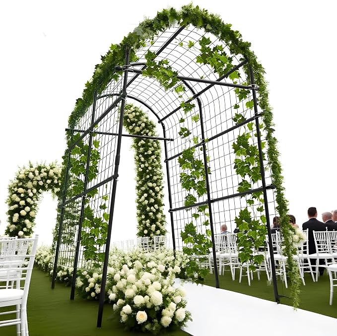 Garden Arch Trellis, 7.5FT Extra Tall Polyethylene-Coated Stainless Steel Garden Trellis for Climbing Plants, Vegetables, Flowers, Outdoor Pergola Arbor Wedding Party Decoration, Cucumber Trellis, Gar