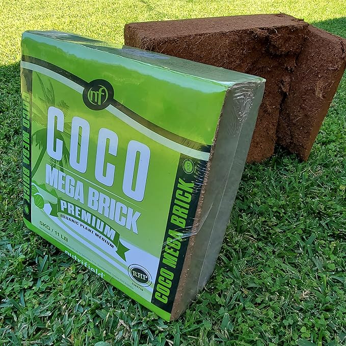 Nutrifield Coco Coir Mega Brick Organic Coconut Coir 11lb 5kg Coco Fiber Compressed Block Pre Washed Buffered RHP Cert Potting Soil Indoor Outdoor Plant Garden Vegetable Flower Seed Starter Mushroom