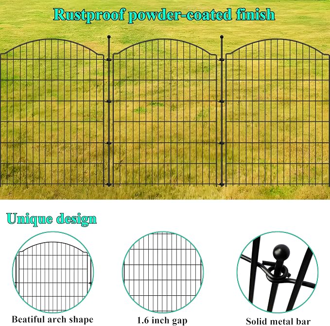 Decorative Garden Fences 40in x 24ft, 10 Pack Outdoor Fencing Animal Barrier Dog Border, Metal Wire Fence Panels for Garden Decor, Flower Bed Edging Borders for No Dig Patio Yard