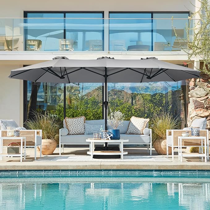 SUPERJARE 13FT Outdoor Patio Umbrella with Base Included, Double Sided Pool Umbrellas with Fade Resistant Canopy, Large Table Umbrella for Deck, Market, Backyard - Gray