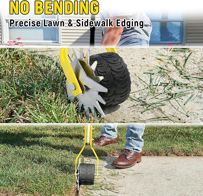 Manual Edger Lawn Tool, 75 Inch Hand Edger for Lawn with Extra-Wide Wheel, Grass Edge Trimmer with Adjustable Handle, Ideal Wheel Rotary Edging Tool for Sidewalk, Driveways and Landscaping