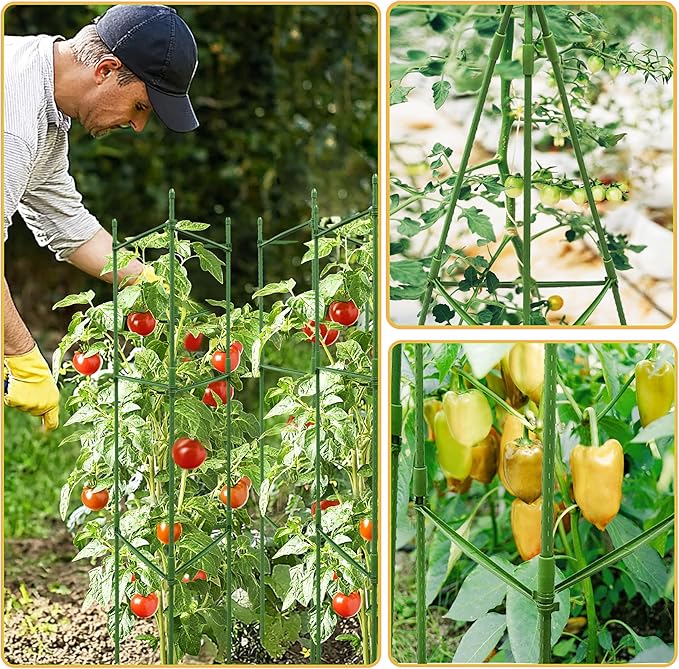 6 Pack 48 Inch Tomato Cages for Garden, Triangle Metal Plant Support with Rust-Resistant Coating, Heavy Duty Tomato Trellis for Raised Bed, Pots, Cucumbers, Peppers & Climbing Plants
