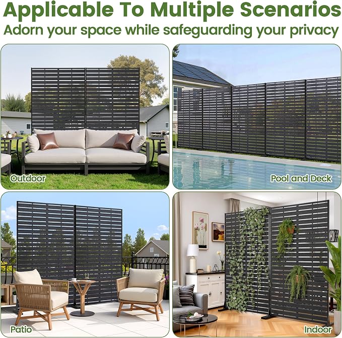 Outdoor Privacy Screen 60" H HDPE Decorative Freestanding Privacy Panel, Sandblasting Louvered Privacy Screens with Stand, Weather-Resistant Panel for Patio, Balcony, Backyard(5 Panels)