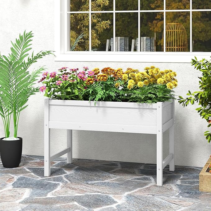 Raised Garden Bed Outdoor with Legs,HDPE Elevated Planter Box Rot-Resistant and Non-Cracking,Raised Beds for Gardening for Backyard, Patio, Balcony, 300lb Capacity White