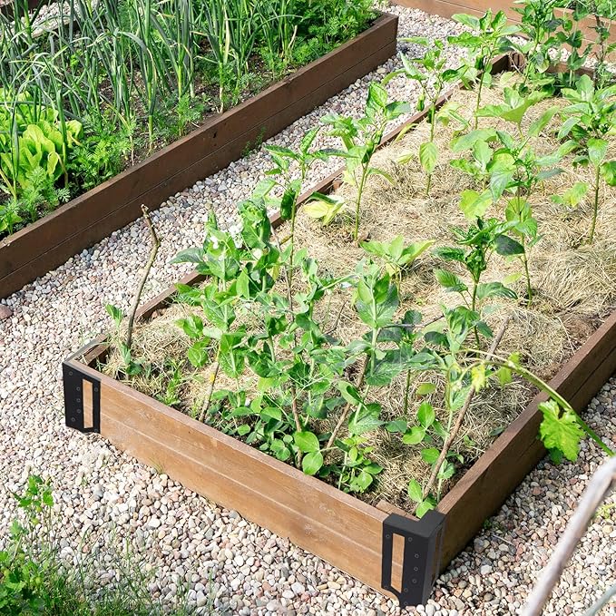 MorningRo 24 Pack Raised Garden Bed Corner Brackets with Securing Lip Fits Lumber up to 2" x 12" Metal Garden Corner Bracket for Wood Frame Bed 4.7" L x 2" W x 10.5" H (Black)