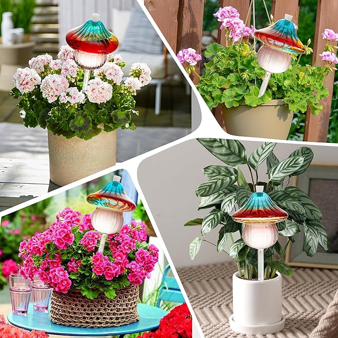 11 oz Large Plant Watering Globes Mushroom, Gradient Color Glass Watering Bulbs, Self Watering Planter Insert, Self Watering Globes - Vacation Plant Watering Devices for Travel (Large 2-Pack)