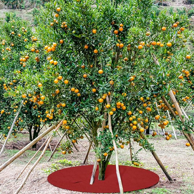 Shimeyao 16 Pcs 32. 2 Inch Non Woven Tree Mulch Ring Round Tree Weed Barrier Mat Reusable Landscape Protector Base Barrier Fabric for Weed Root Protection (Red)