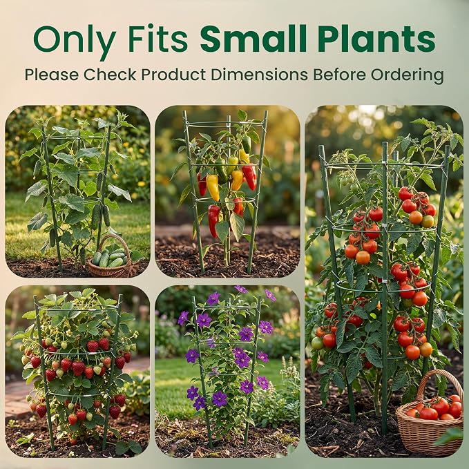 Oriva 4 Pack Round Tomato Cages for Garden,18 inches Small Metal Tomato Cages with Adjustable Rings,Tomato Trellis and Plant Support for Raised Garden Beds, Pots and Climbing Vegetables