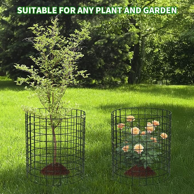 PASARA 10 Pack Plant Protectors from Animals, 13 Inch Round Cloche Plant Cages with Sturdy Chicken Wire Mesh, Garden Cages to Keep Animals Out for Vegetables & Flowers, Includes Support Stakes