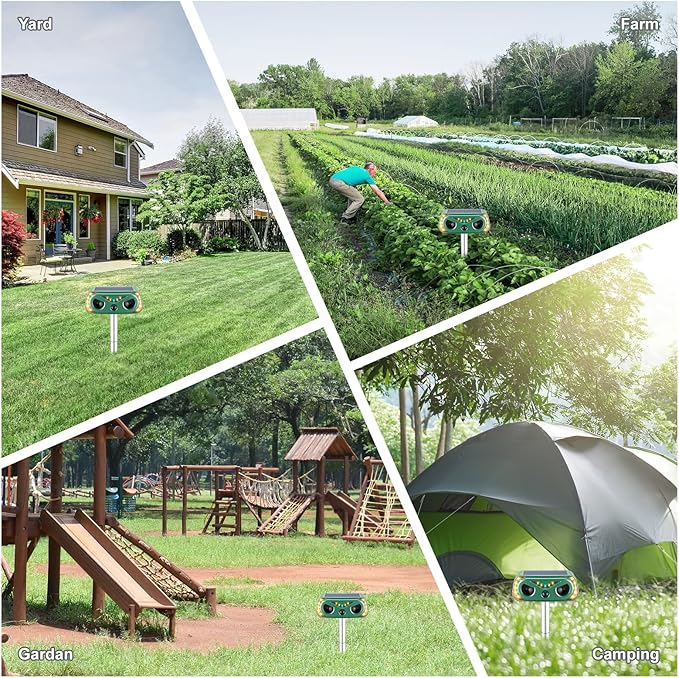 2026 2 Pack Solar Ultrasonic Animal Repellent Outdoor, Cat Repellent Outdoor with Motion Detection, Rabbit for Yard Garden Farm, Rabbit,Squirrel,Deer,Raccoon,Skunk,Rodent Deterrents Animal Repeller