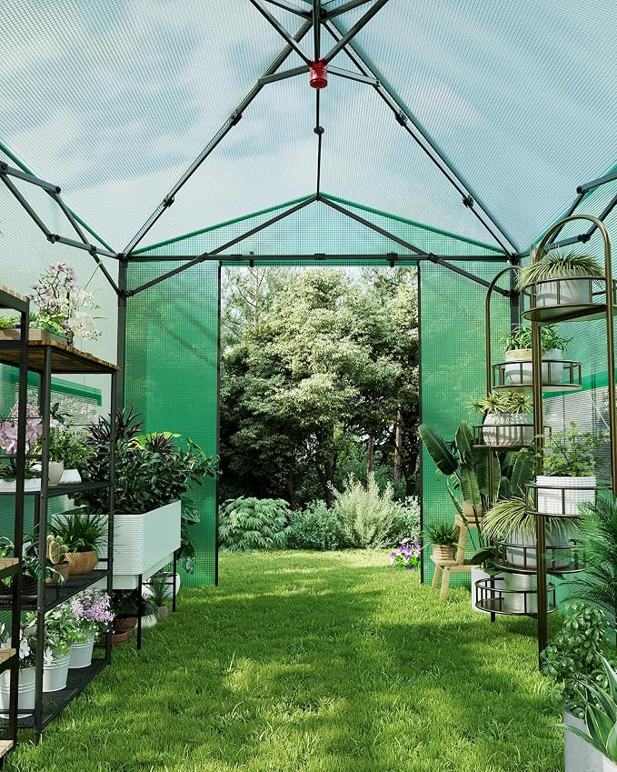  8X12 FT Pop Up Greenhouse,Greenhouse for Outdoors, Portable Walk-in Greenhouses with Roll-Up Zipper Door, PE Cover Greenhouses for Garden and Backyard, Easy Setup