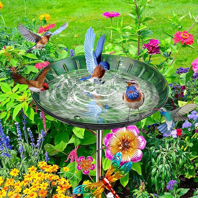 Metal Bird Bath for Outside, Removable Birdbath Feeder Bowl for Outdoors, Freestanding Bird Baths with Upgraded 5-Pronged Base for Garden Patio Yard Lawn Decor (Vintage Green)
