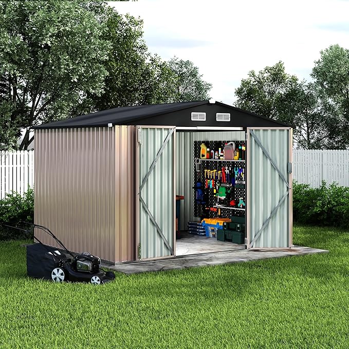 8X10 ft Outdoor Metal Storage Building, Storage Shed with Secure Lockable Door & Air Ventilation System, Premium Metal Tool Shed for Garden, Backyard, Patio, Ideal for Lawn Equipment & Tools