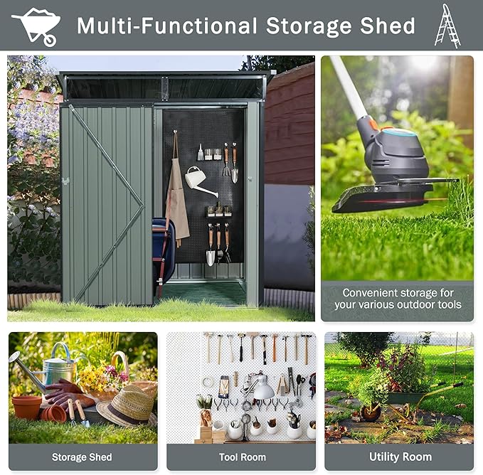 KEIKI 5x3 FT Outdoor Metal Storage Shed with Transparent Plate and Lockable Door for Garden Yard