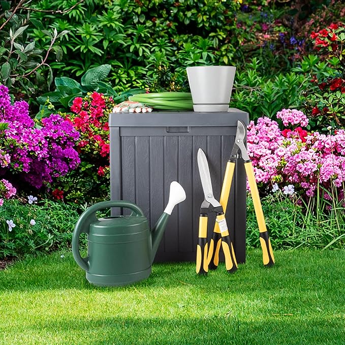 Pure Garden Outdoor Storage Box, 50-Gallon Waterproof Deck Box, Durable Resin Storage Box with Snap-lock Lid and Built-in Handles for Backyard, Deck or Patio, Gray