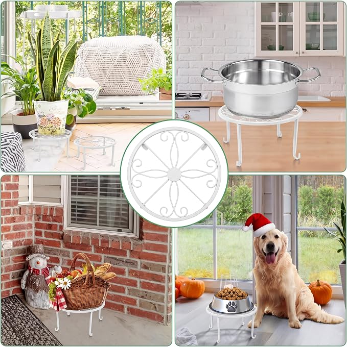 Maitys 12 Pack Metal Plant Stands Outdoor Indoor Heavy Duty Flower Potted Holder Anti-Rust Plant Pot Shelf Round Flower Display Rack for Porch Garden(Curved Leg,White)