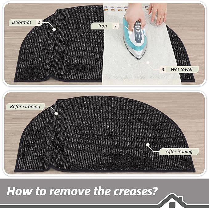 BEQHAUSE Dirt Trapper Door Mat 24" x 36" Half Circle Non-Slip Washable Doormats Entrance Rugs Absorbent Welcome Low Profile Floor Mats for Front Back Door and Entryway, Black
