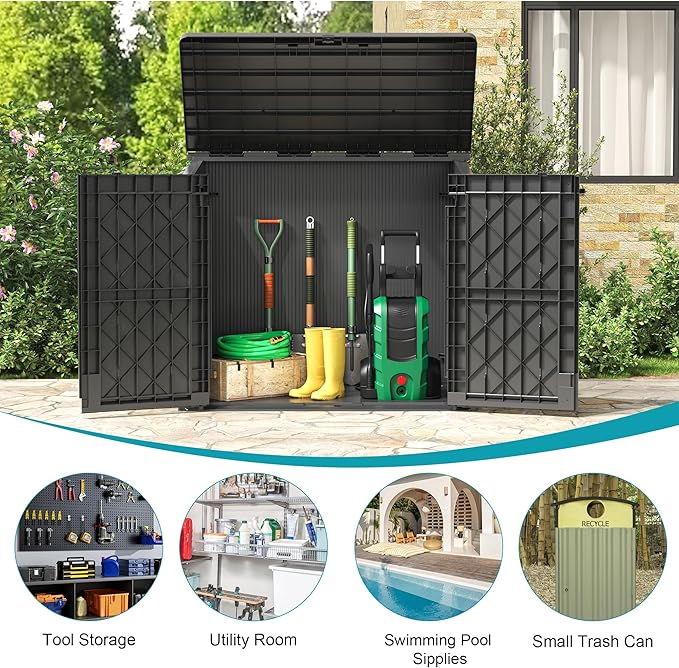 Waterproof Outdoor Storage Box 36 Cu Ft with Lockable Doors, Portable Outdoor Storage Shed -Easy to Assemble,Sheds & Outdoor Storage for Backyards,Black