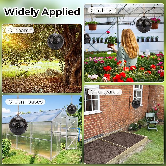 4 Pcs Large Fly Trap Balls Hanging Fruit Fly Traps Outdoor Adhesive Insect Balls with 2 Pcs Sticky Coating Glue Air Pump Insect Catch Sticky Bug for Farm Orchard Deerflies Mosquito (Black)