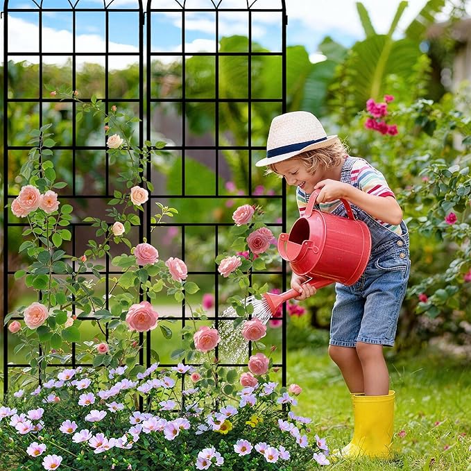 LZRS 4 Pack 83x20in Rustic Iron Arch Decoration Garden Trellis with Black Metal Coating – Perfect for Supporting Climbing Plants Outdoor, Roses, Vines, Flowers, and Vegetables.