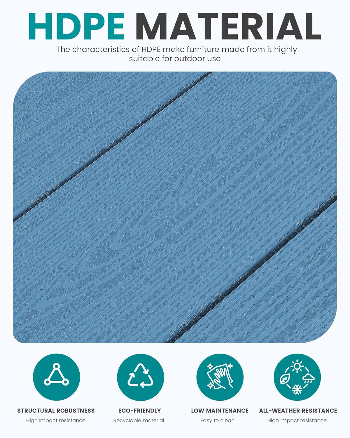 SERWALL HDPE Outdoor Couch, Blue Frame and Grey Cushion