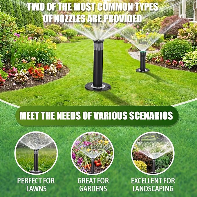 8 Pack Pop up Sprinkler Heads Compatible with 1800 Series, 4 Inch Underground Spray Head with 5 Replacement Nozzles, 0-360° Adjustable Sprinkler Head for Lawn Yard Garden Planter Bed