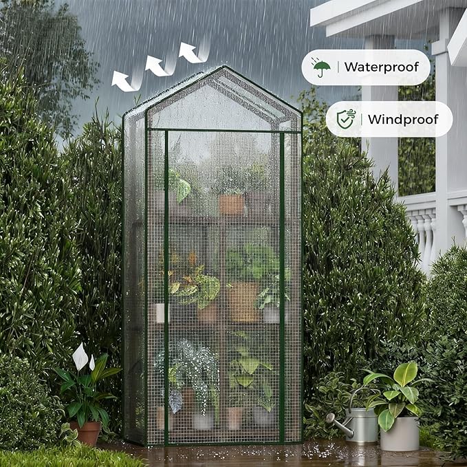 Bamworld Greenhouse for Outdoors Small Plant Green House 3-Tier Rack Stand Portable Greenhouses with Durable PE Cover for Seedling Ideal Gardening Gifts for Women Plants Lover