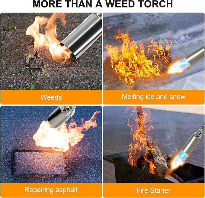 Propane Torch Kit Heavy Duty Weed Burner, 1,800,000 BTU Flame Thrower Gun with Built-in Igniter, with 30" High Flame, 10FT Hose, Detachable Long Reach Torch for Weeds, Ice, Snow, Asphalt