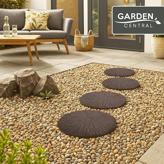 Tierra Verde 4-Pack 18”x18” Fake Cracked Log Rubber Stepping Stones, Round, Brown – Reversible Non-Slip Outdoor Faux Decorative Set for Landscaping – DIY Decor for Walkways & Yard Pathways