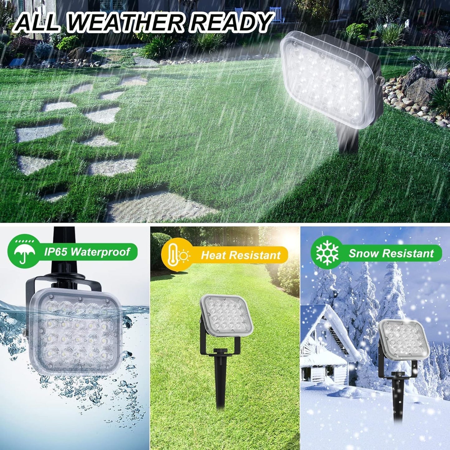 Solar Spot Lights Outdoor, 20 LED IP65 Waterproof Landscape Lighting, Dusk-to-Dawn 6000K Cold White Solar Outdoor Lights for Yard Garden Driveway Porch Walkway, 4-in-1