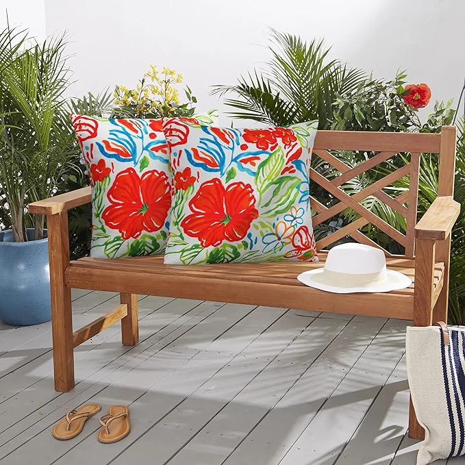 Merrycolor Outdoor Pillow Covers 20x20 Waterproof Throw Pillow Cover Flower Garden Farmhouse Outdoor Pillows for Patio Furniture Set of 2