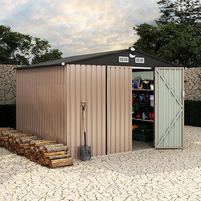 8X10 ft Outdoor Metal Storage Building, Storage Shed with Secure Lockable Door & Air Ventilation System, Premium Metal Tool Shed for Garden, Backyard, Patio, Ideal for Lawn Equipment & Tools