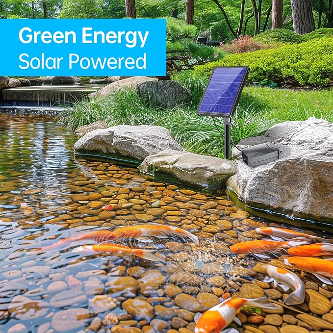 Biling 4W Solar Pond Aerator for Small Pond, 3 Modes, 2200 mAh Battery Backup, Solar Air Pump with 2 Air Stone for Outdoor Fish Pond Stock Tank Aquarium Hydroponics