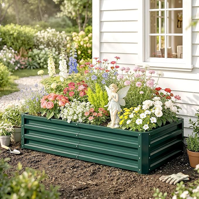 Outsunny Galvanized Raised Garden Bed, 4' x 2' x 1' Metal Planter Box, for Growing Vegetables, Flowers, Herbs, Succulents, Green