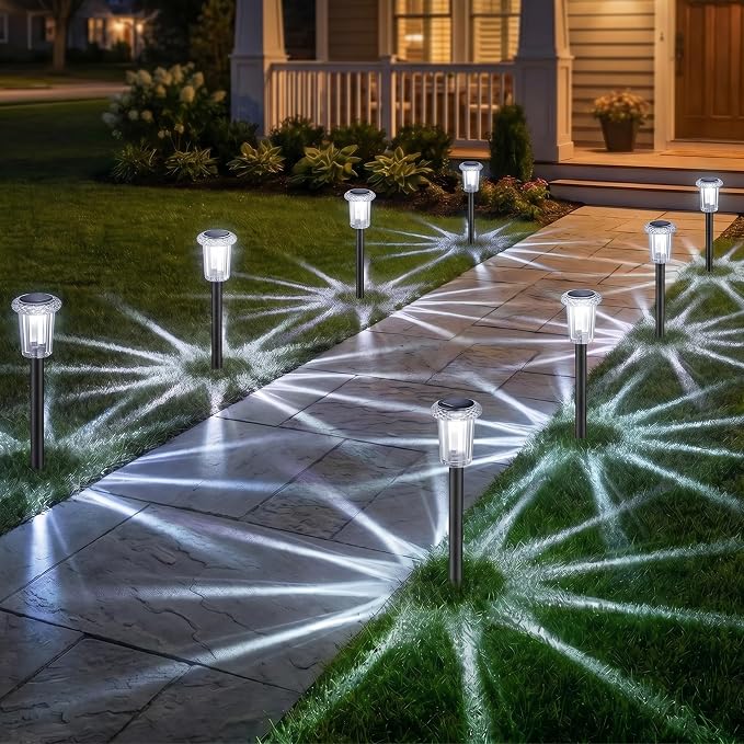 Eyrosa Solar Pathway Lights Outdoor Waterproof, 10 Pack Cool White Solar Garden Lights, Diamond-Cut Starlight Decor, Stake Lighting for Yard Path Walkway Driveway Patio Lawn Outside