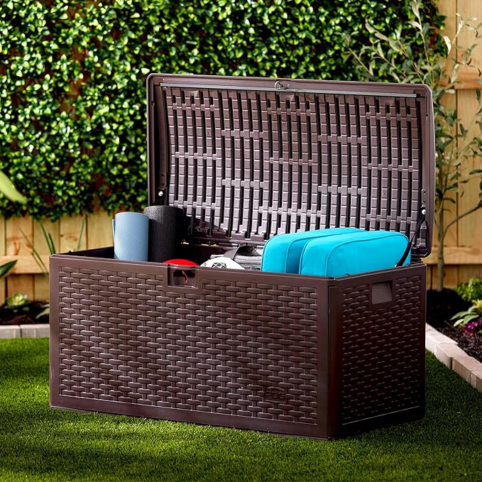 Plastic Development Group Outdoor Storage Deck Box, Standard Closure, 73 Gallon, Java
