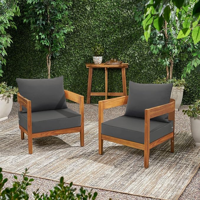 Favoyard Outdoor Seat Cushion Set 24 x 24 Inch Waterproof & Fade Resistant Patio Furniture Cushions with Removable Cover Deep Seat & Back Cushion with Tie Straps for Chair Sofa Couch