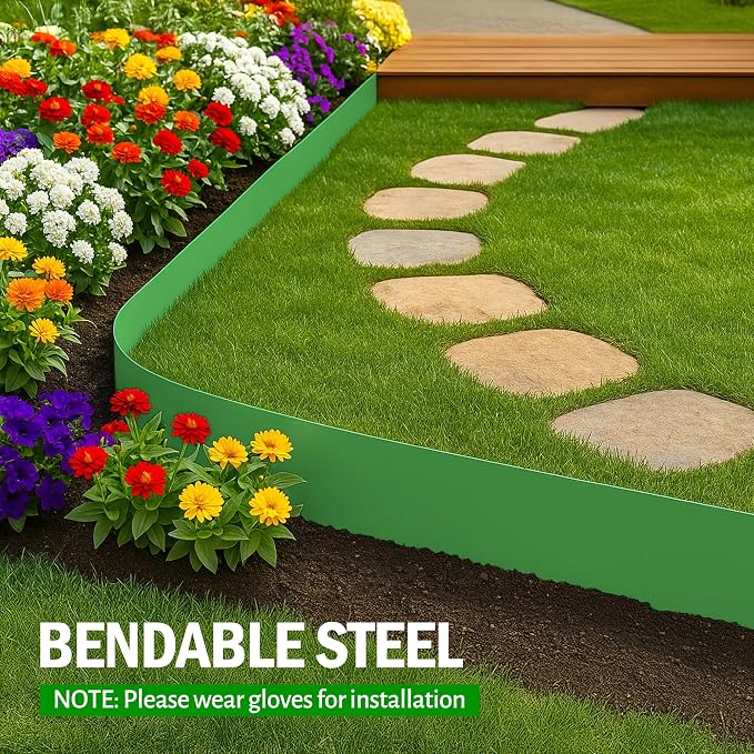 Metal Landscape Edging 6 Pack 40" L x 6" H,Galvanized Bendable Metal Garden Edging,Hammer- in Steel Landscape Edging with a Pair of Gloves and 7 Clips,Green (20 FT Total)