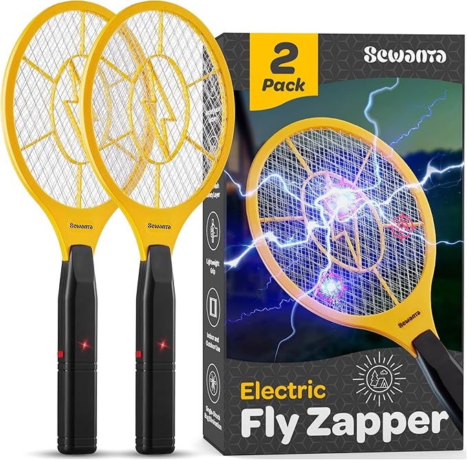 Electric Fly Swatter Handheld Bug Zapper Racket for Indoor/Outdoor - Powerfull 1500 Volt Instant Flies/Bug & Mosquito - Portable Fly Zapper Battery Operated (AA Batteries not Included)