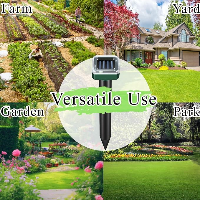 Mole Repellent Solar Powered 10 Pack,Snake Repellent Ultrasonic Vole Snake Repeller for Lawns and Yards,Waterproof Outdoor Gopher Repeller Effective for Garden