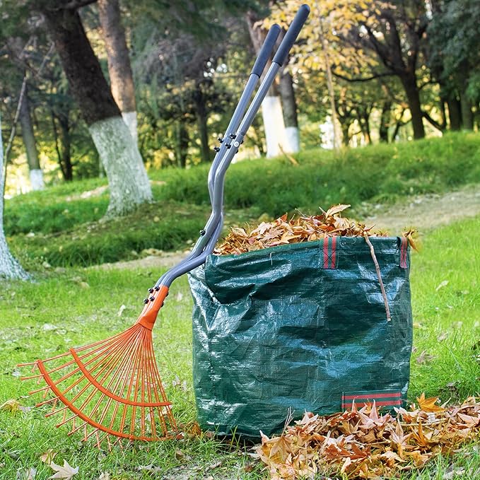 Walensee Metal Rake for Leaves, Heavy Duty Leaf Picker Upper, Leaf Scoops Hand Rake, Leaf Grabber with Long Handle, Multi-Use Garden Leaf Claw for Lawn & Yard Work