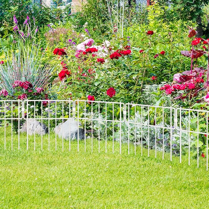 Thrivinest 30 Pack Animal Barrier Fence, No Dig Fence Decorative Fences, Rustproof Metal Small Garden Fence Border for Dogs Rabbits (White, 30 Pack,30Ft)