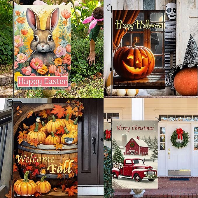 Seasonal Garden Flags Set of 10 for Outside, Yard Flags 12x18 inch Double Sided, Outdoor Small Garden Spring Summer with Anti-Wind Clip and Stopper, Holiday Lawn Decorative Decor Fall